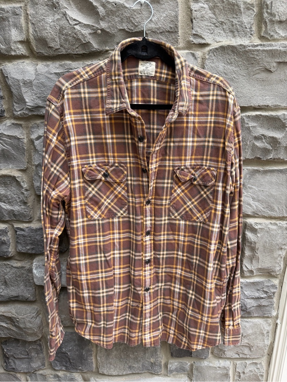 Men's J Crew Brown Plaid Flannel Shirt - Casual Button-Up